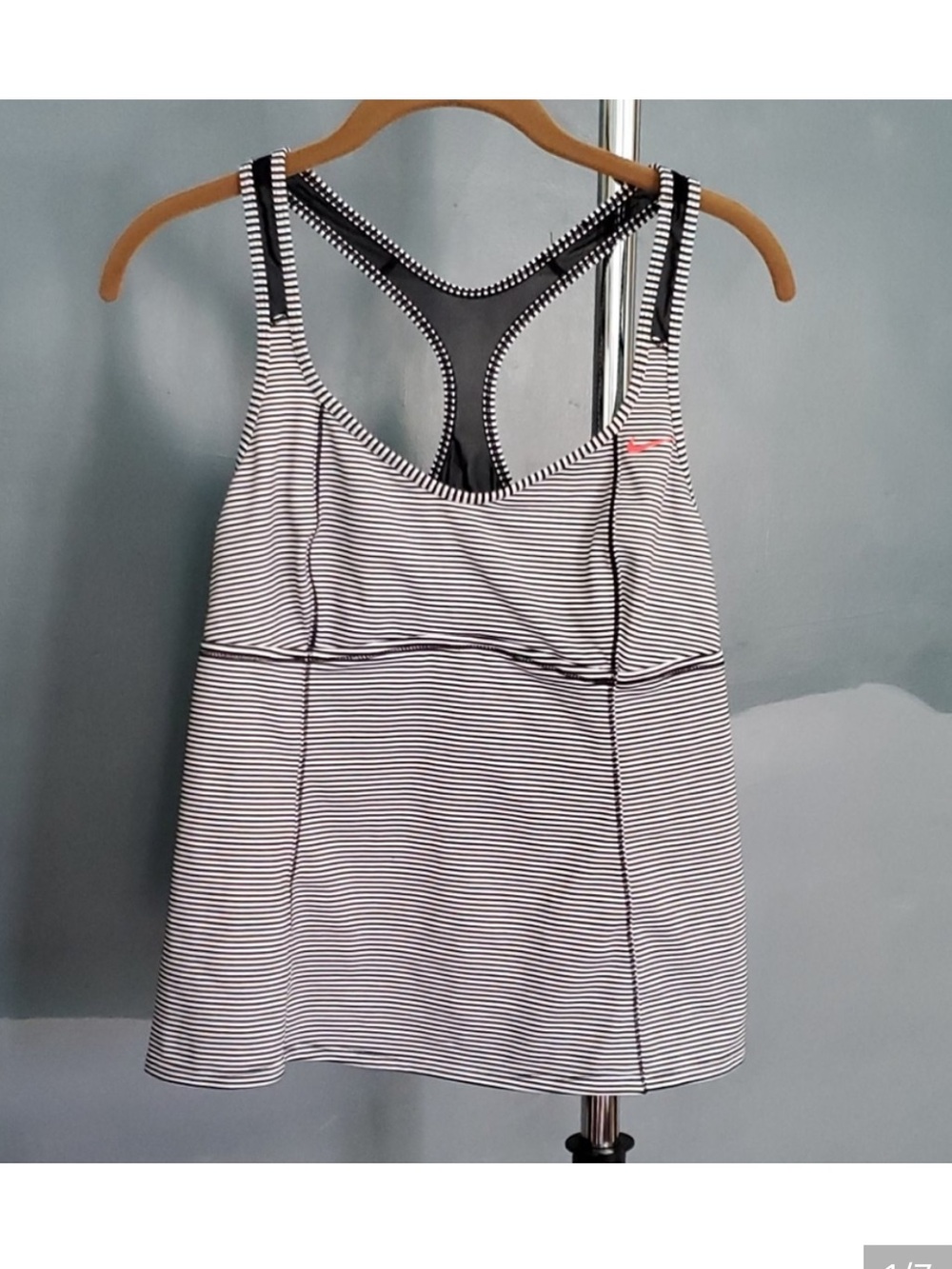 Striped Racerback Tankini Swim Top in White and Black Nike size large